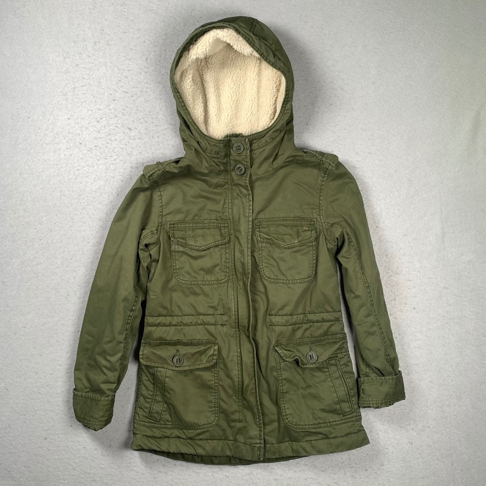 American Eagle Utility Jacket Womens XS Olive Green Sherpa Hooded Field Coat